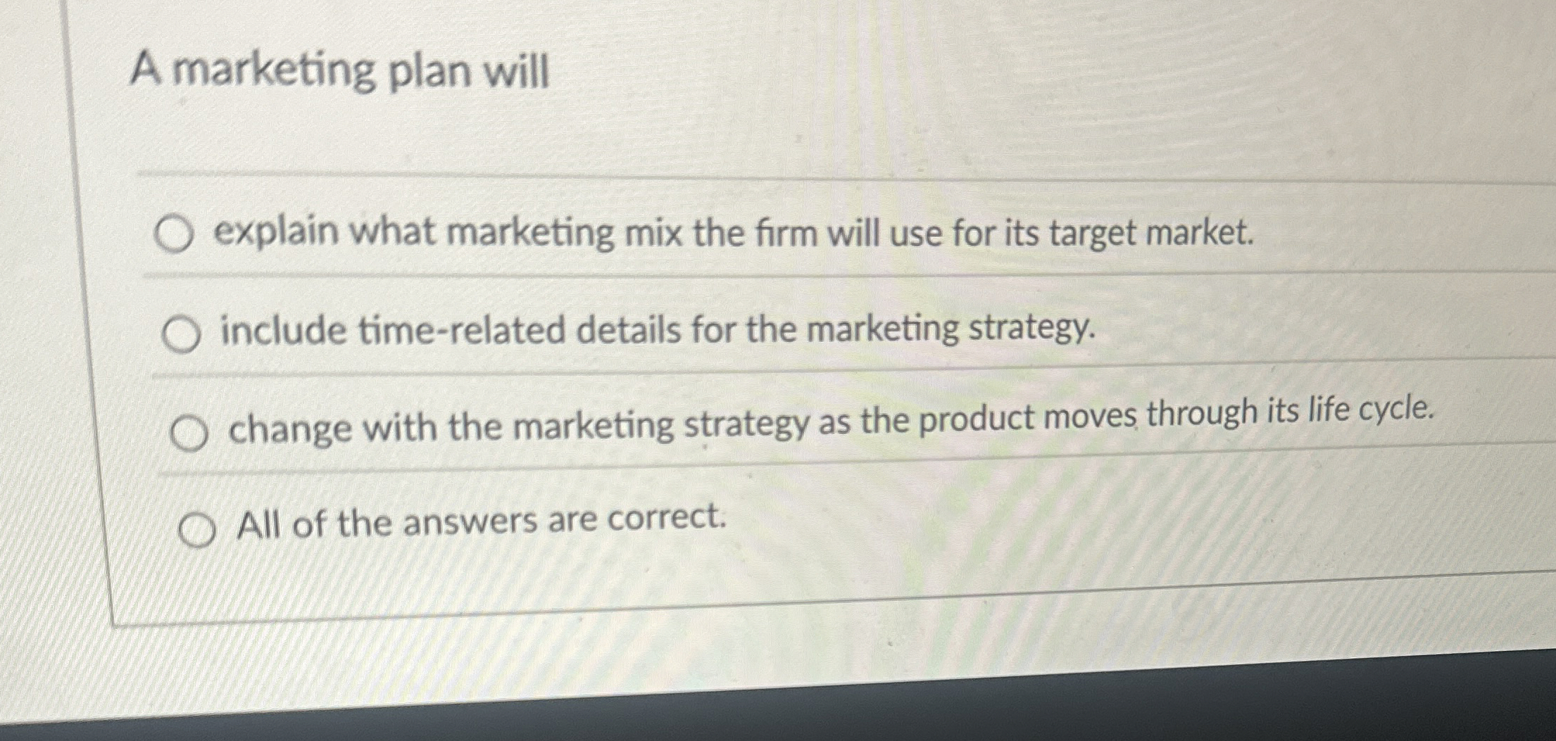Solved A marketing plan willexplain what marketing mix the | Chegg.com