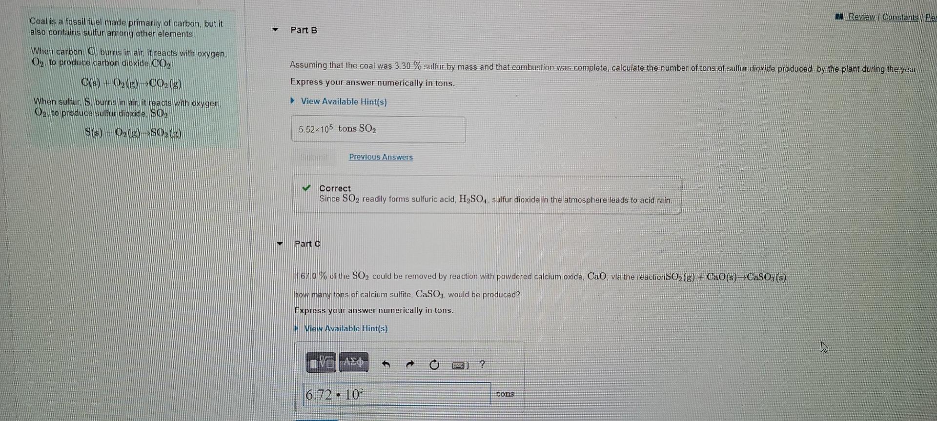 Solved Review Constants Per Part B Coal Is A Fossil Fuel Chegg Com