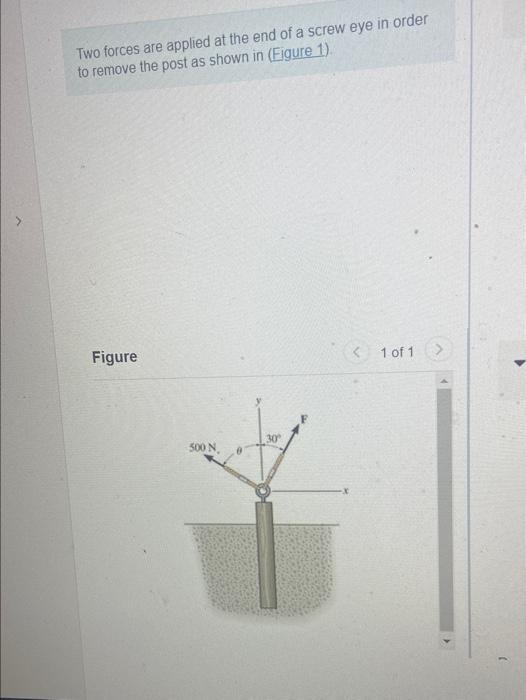 [Solved] Two forces are applied at the end of a screw eye