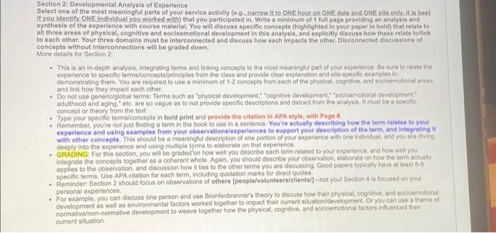 Solved Section 2: Developmental Analysis of Experience | Chegg.com