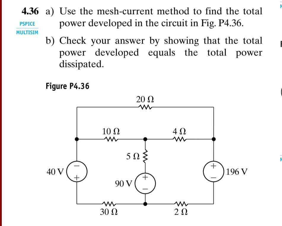 Solved .36 A) Use The Mesh-current Method To Find The Total | Chegg.com