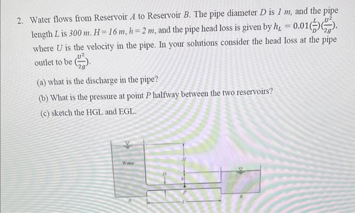 Solved 2. Water flows from Reservoir A to Reservoir B. The | Chegg.com