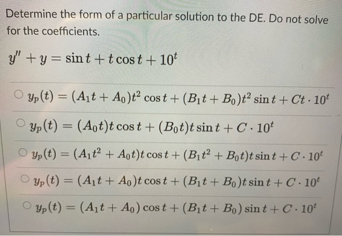 Solved Determine the form of a particular solution to the | Chegg.com