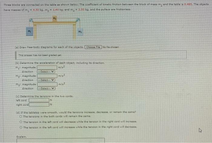 Solved Three blocks are connected on the table as shown | Chegg.com