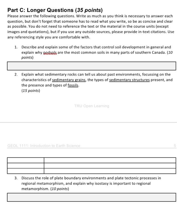 Solved Part C: Longer Questions (35 points) Please answer | Chegg.com