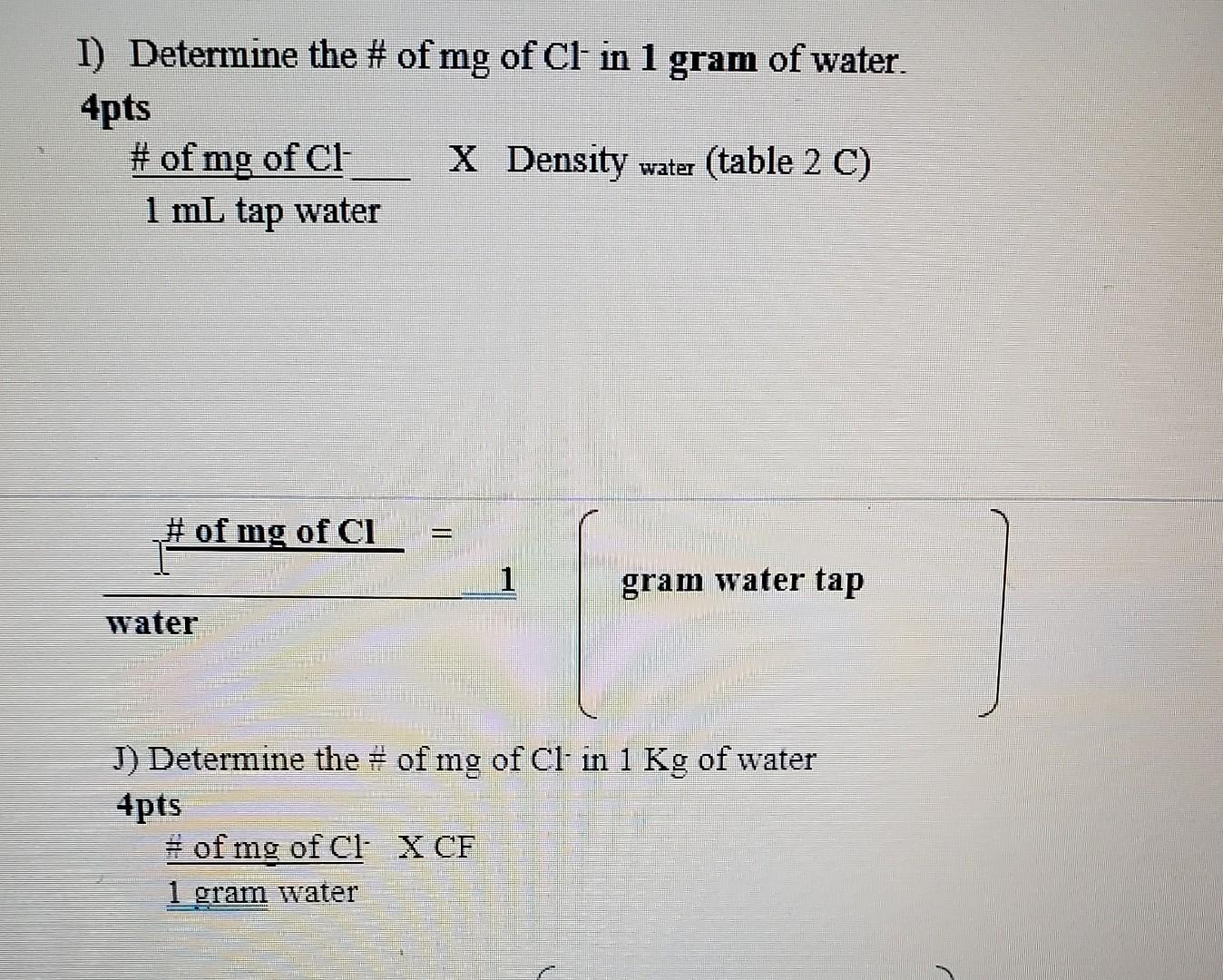 I Determine The Of Mg Of Cl In 1 Gram Of Water Chegg Com