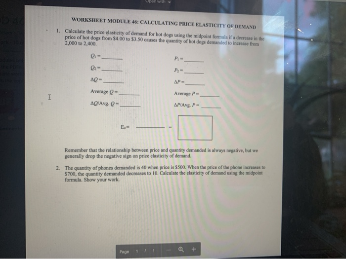 Solved Pen With Worksheet Module 46 Calculating Price Chegg Com