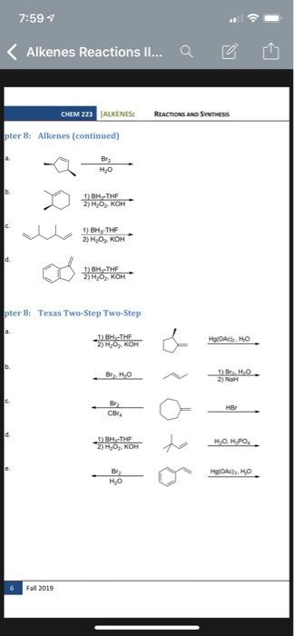 Solved 7 59 Alkenes Reactions Ii Q U U Chem 223 Alken Chegg Com