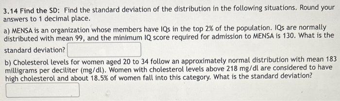 Solved 3.14 Find the SD: Find the standard deviation of the | Chegg.com