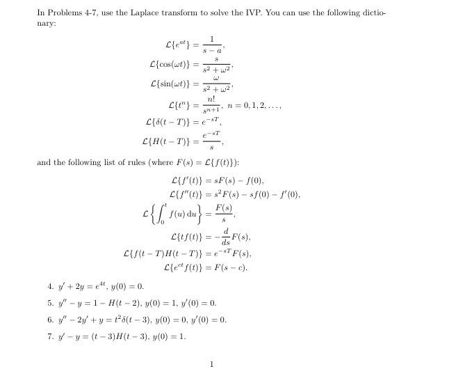 Solved In Problems 4-7, Use The Laplace Transform To Solve 