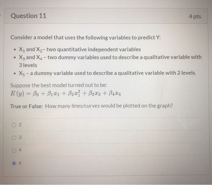 Solved Question 11 4 pts Consider a model that uses the | Chegg.com