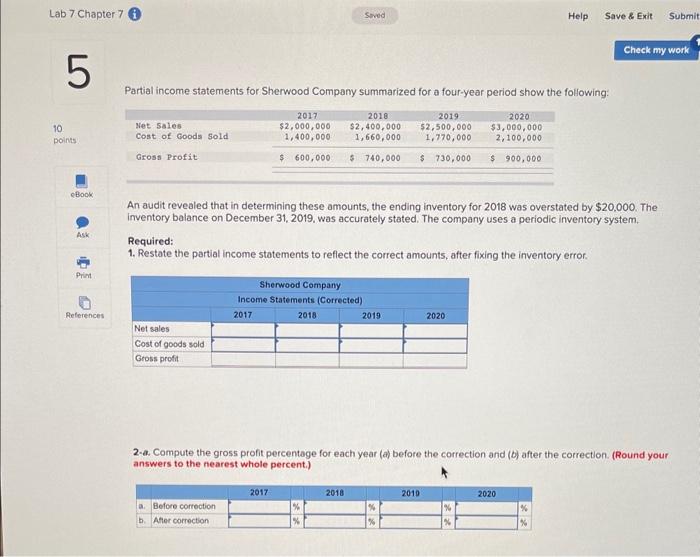 Solved Partial income statements for Sherwood Company | Chegg.com
