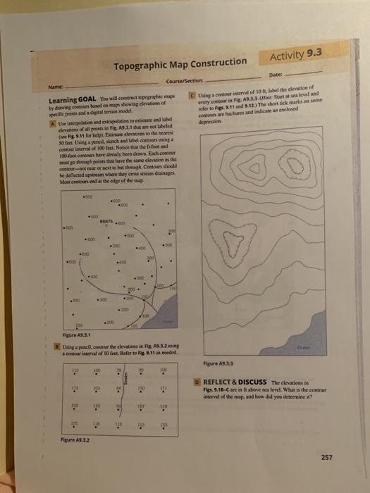 Activity 9.3 Topographic Map Construction Date: | Chegg.com