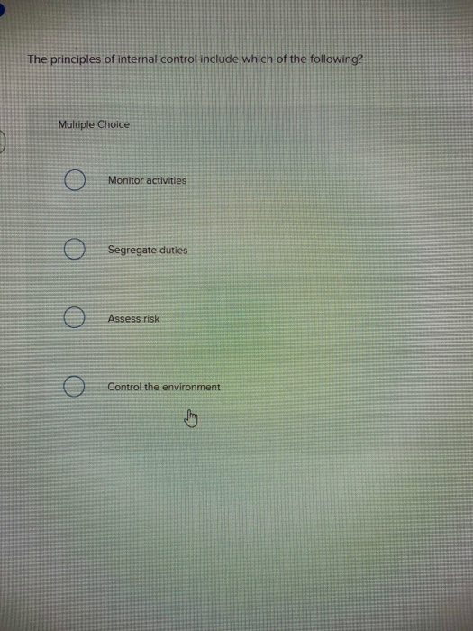 Solved The Principles Of Internal Control Include Which Of | Chegg.com