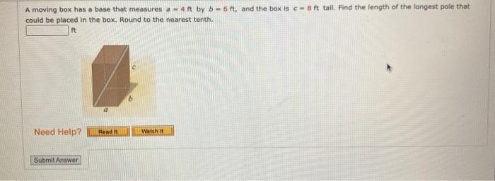 Solved A moving box has a base that measures --4ft by b = | Chegg.com