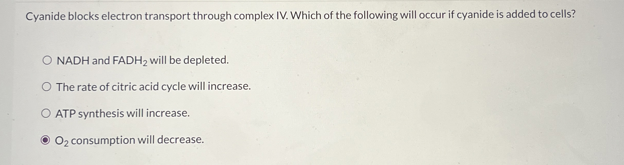 Solved Cyanide blocks electron transport through complex IV. | Chegg.com