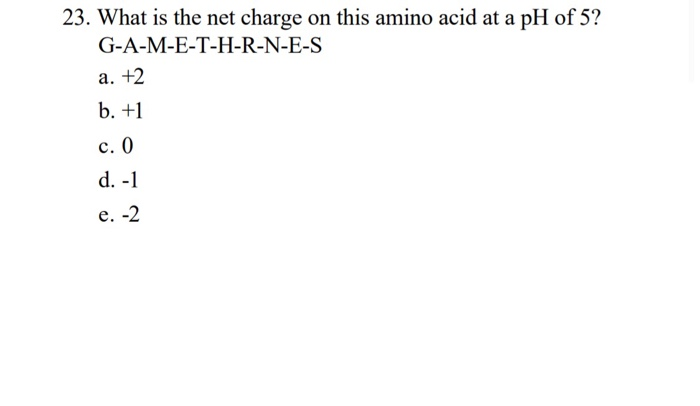 Solved 23 What Is The Net Charge On This Amino Acid At A Chegg Com