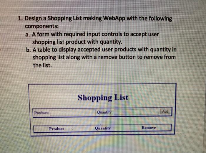 Solved design using html and java script a shopping list | Chegg.com