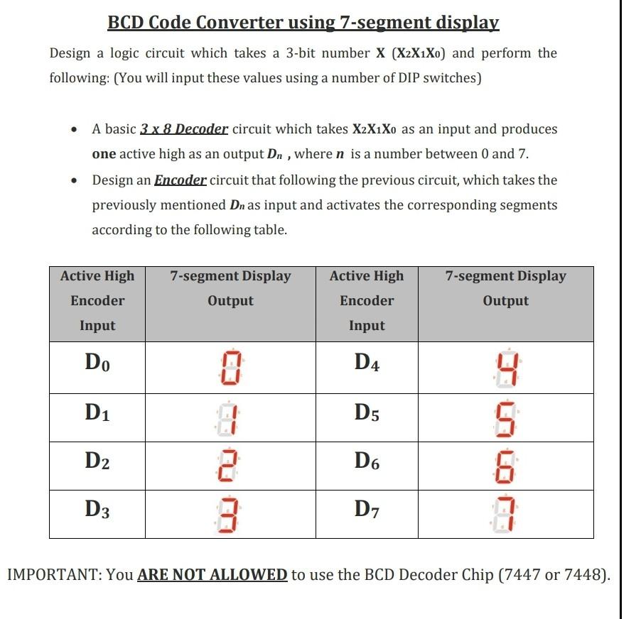 Solved Bcd Code Converter Using 7 Segment Display Design A Chegg