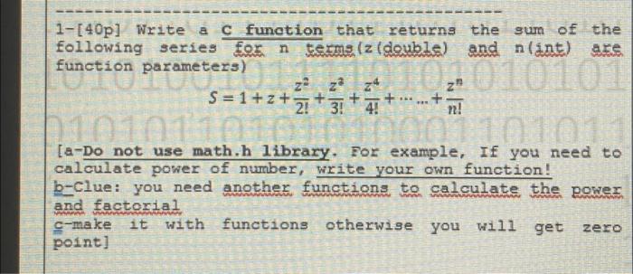 1-[40p] Write a C function that returns the sum of | Chegg.com