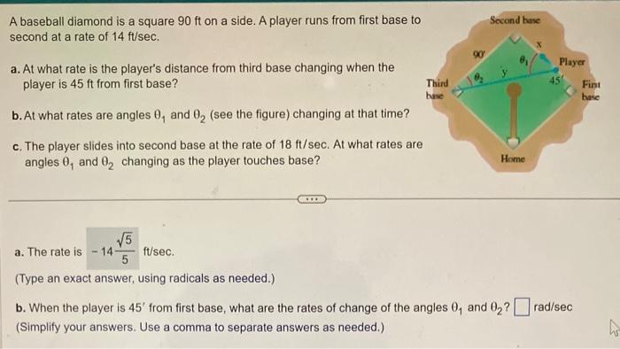 Solved A baseball diamond is a square 90ft on a side. A | Chegg.com