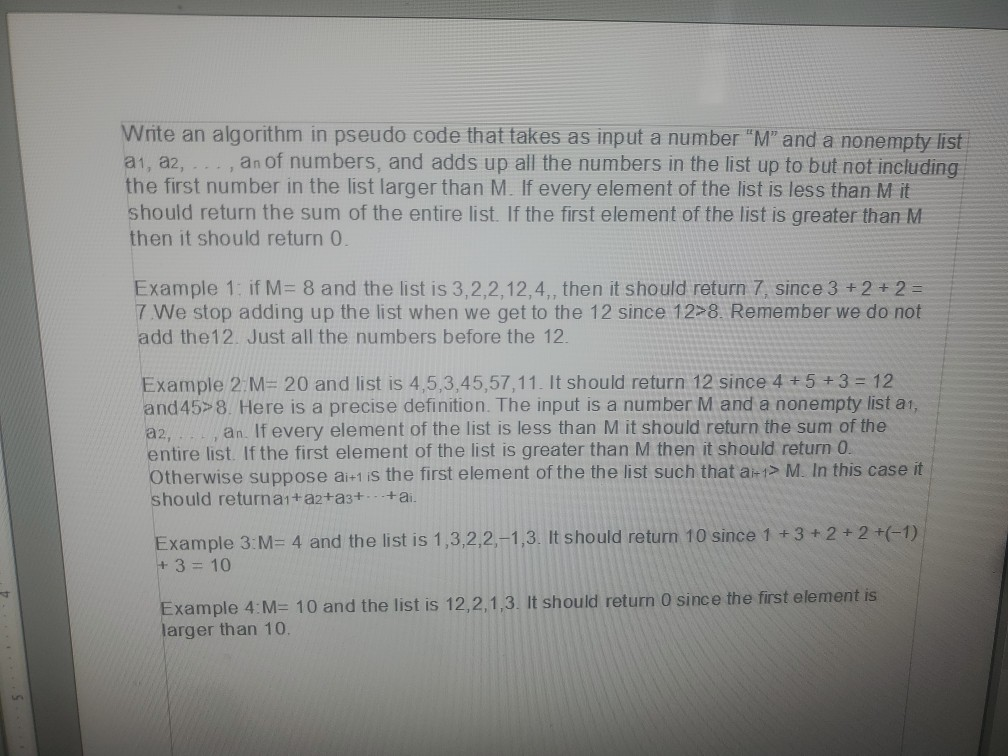 Solved Write an algorithm in pseudo code that takes as input | Chegg.com