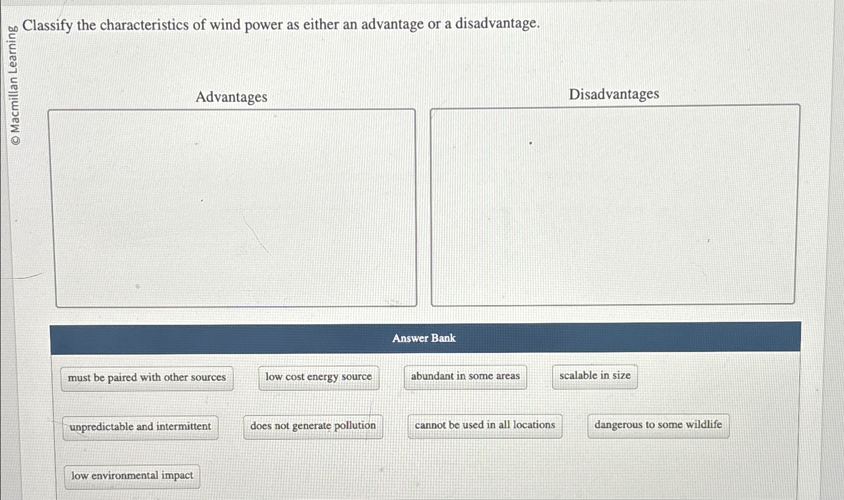 Solved Classify the characteristics of wind power as either | Chegg.com