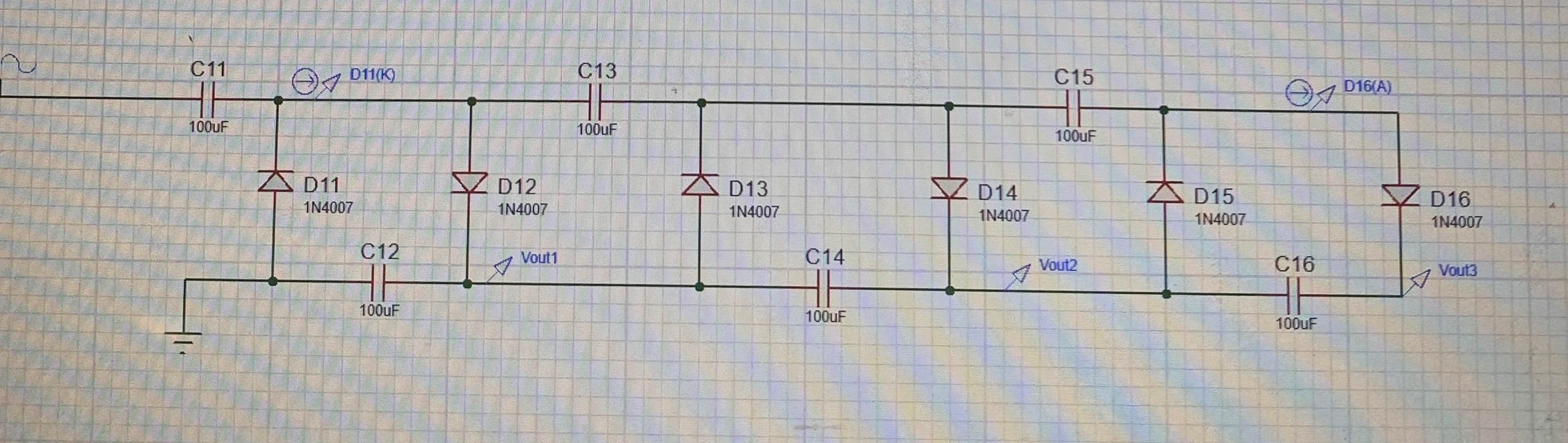 Solved This is a simulated voltage multiplier circuit. Draw Circuit Diagram