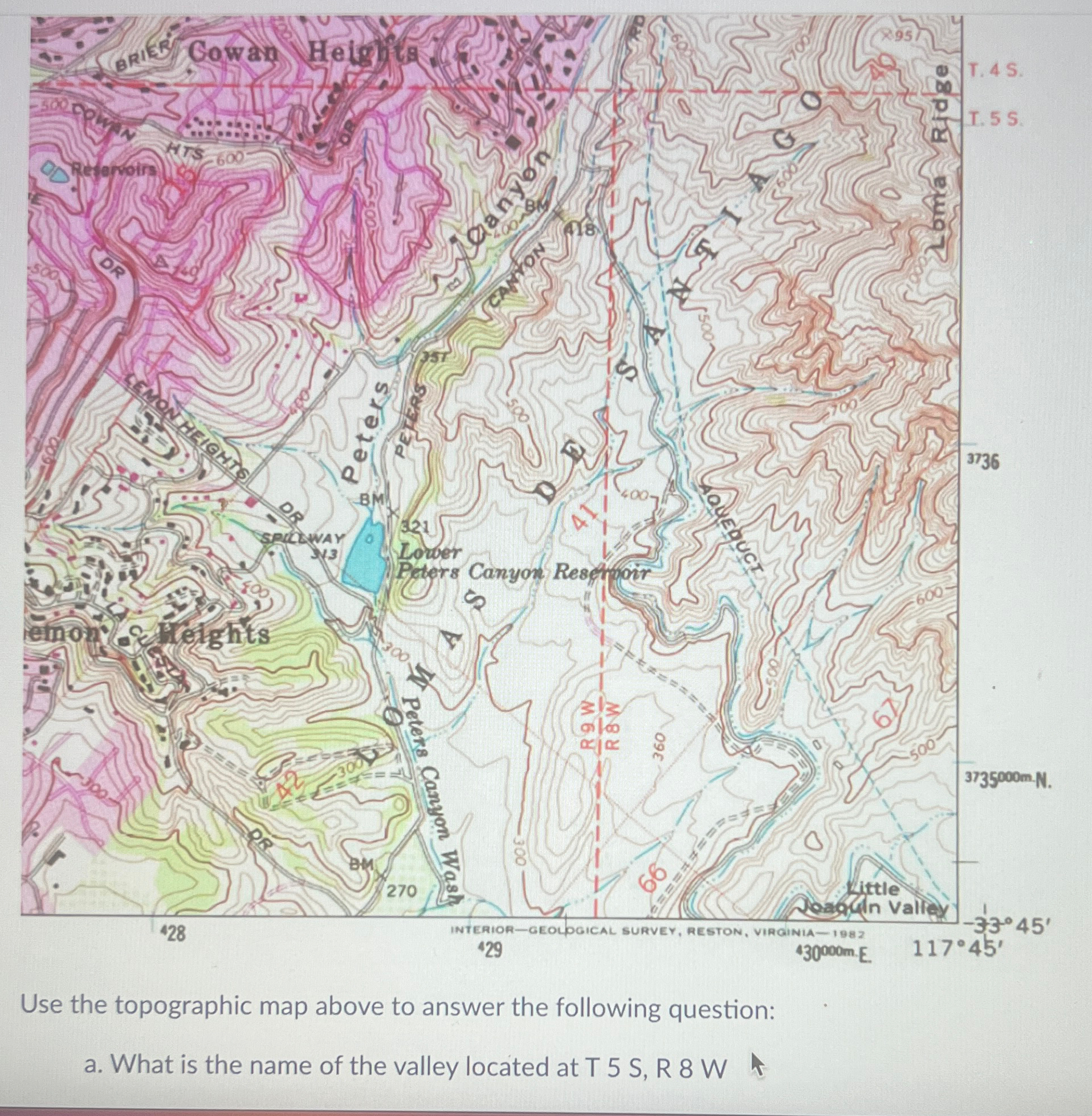 Solved Use the topographic map above to answer the following | Chegg.com