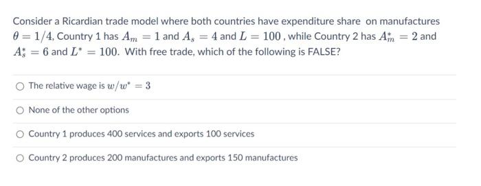 Solved Consider a Ricardian trade model where both countries | Chegg.com