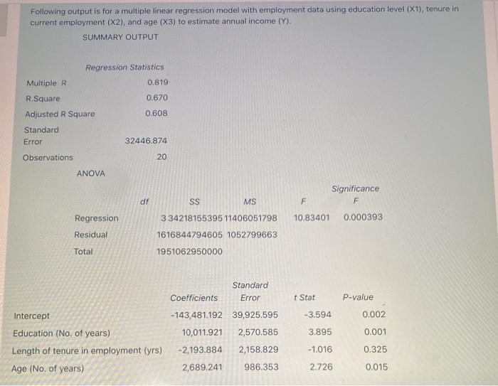 Solved Following output is for a multiple linear regression | Chegg.com