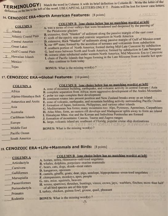 Solved TERMINOLOGY: Match the word in Column A with its | Chegg.com