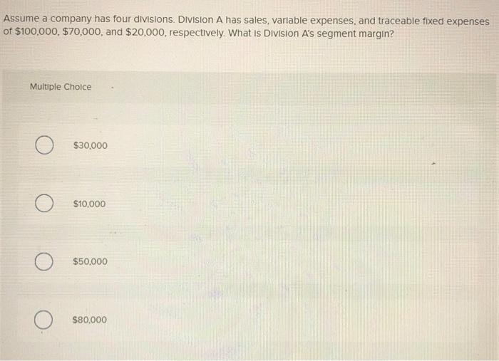 Solved Assume a company has four divisions. Division A has