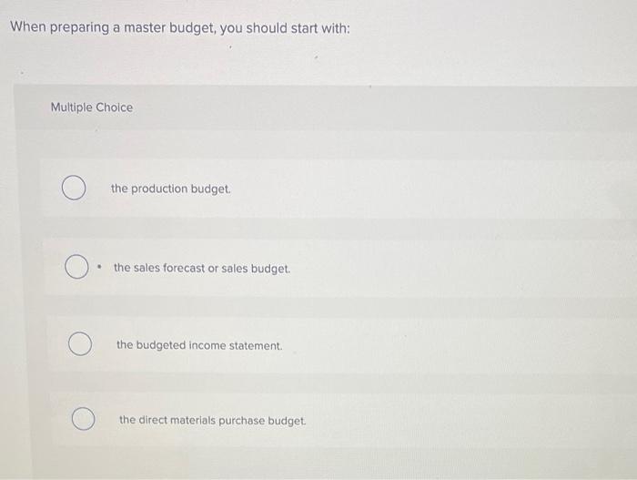 Solved When Preparing A Master Budget, You Should Start | Chegg.com