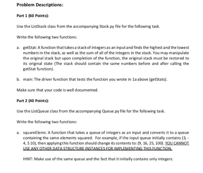 Solved Problem Descriptions: Part 1 (60 Points): Use the | Chegg.com