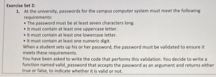 Solved Exercise Set 2: 1. At the university, passwords for | Chegg.com