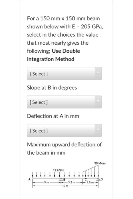Solved For a 150 mm x 150 mm beam shown below with E = 205 | Chegg.com