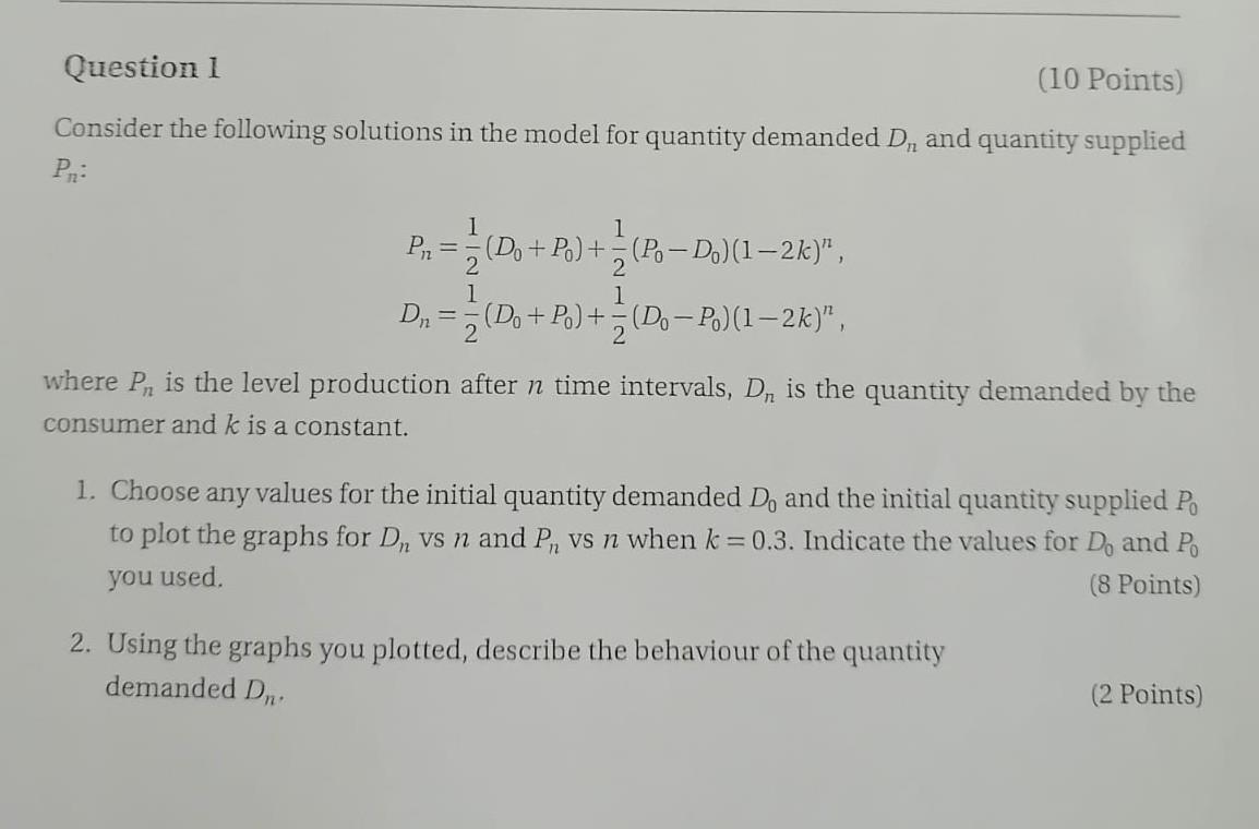 Solved Question 1 (10 Points) Consider the following | Chegg.com