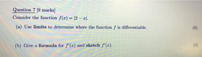 Solved Question 7 9 marks) Consider the function f(x) = 12 - | Chegg.com