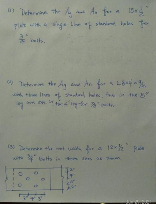 Solved Ni 1 Determine The Ag And An For 10x 1 2 Plate Chegg Com