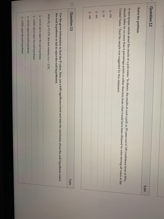 Solved Question 12 3 pts Solve the problem. A newspaper | Chegg.com