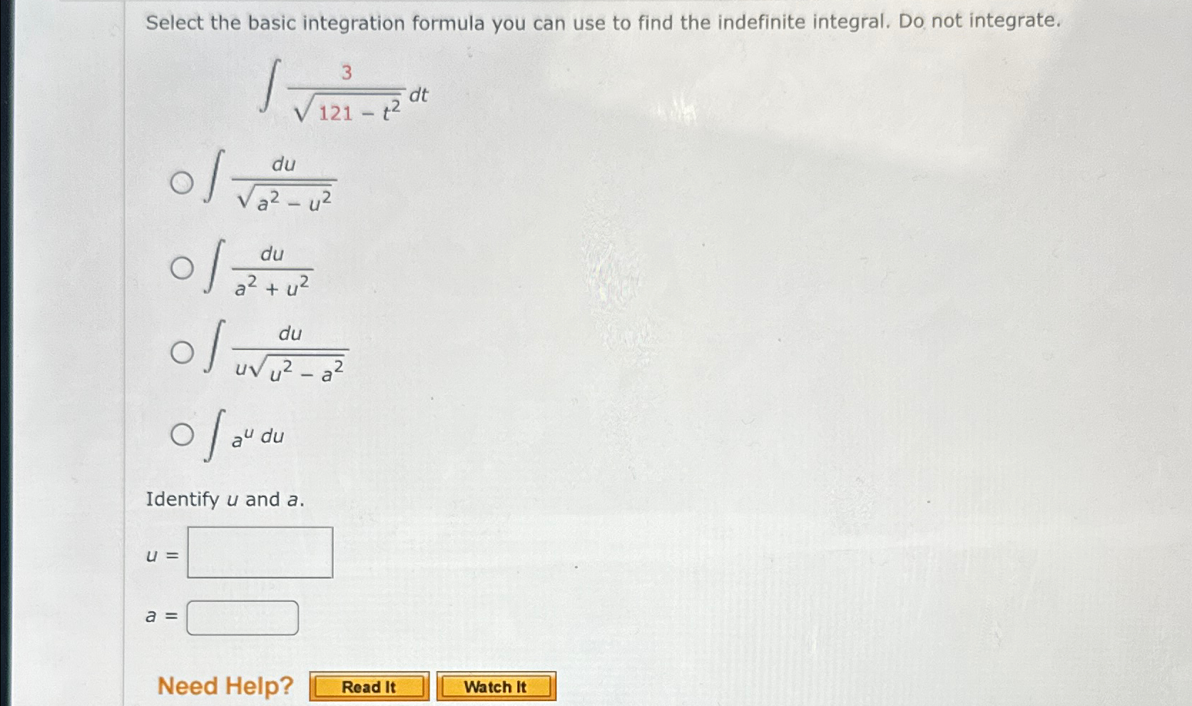 Solved Select the basic integration formula you can use to | Chegg.com