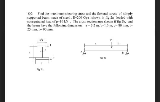 Solved Q2: Find the maximum shearing stress and the flexural | Chegg.com