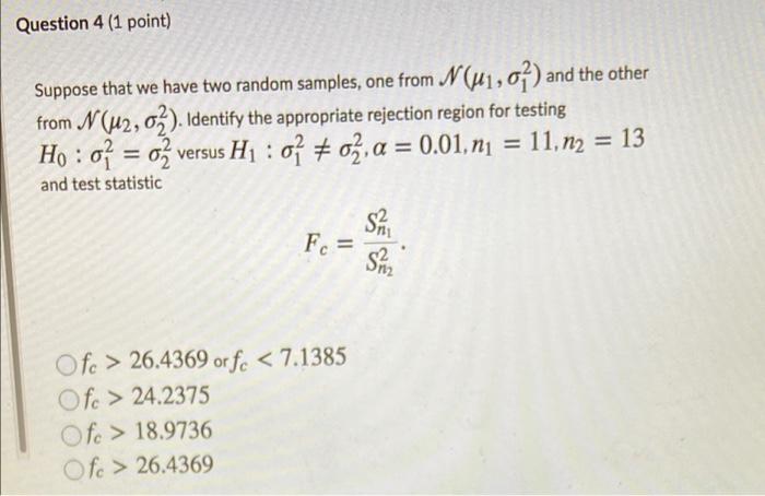 Solved Question 2 (1 point) Suppose that we have two random | Chegg.com