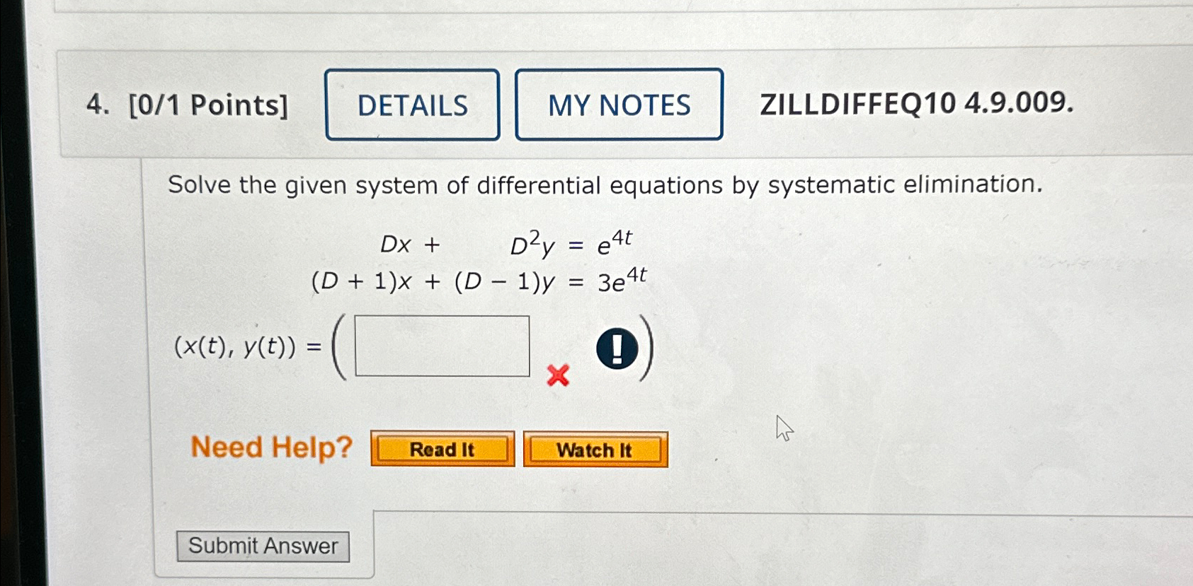 Solved [0/1 ﻿Points]ZILLDIFFEQ10 4.9.009.Solve The Given | Chegg.com