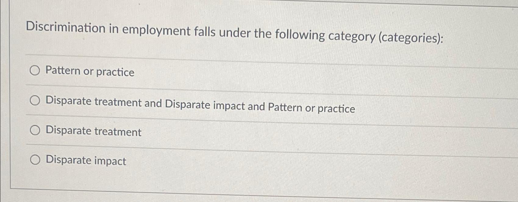 Solved Discrimination In Employment Falls Under The | Chegg.com