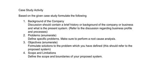 Solved Case Study ActivityBased on the given case study | Chegg.com