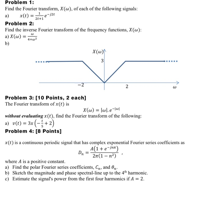 Solved Problem 1 Find The Fourier Transform X W Of Ea Chegg Com