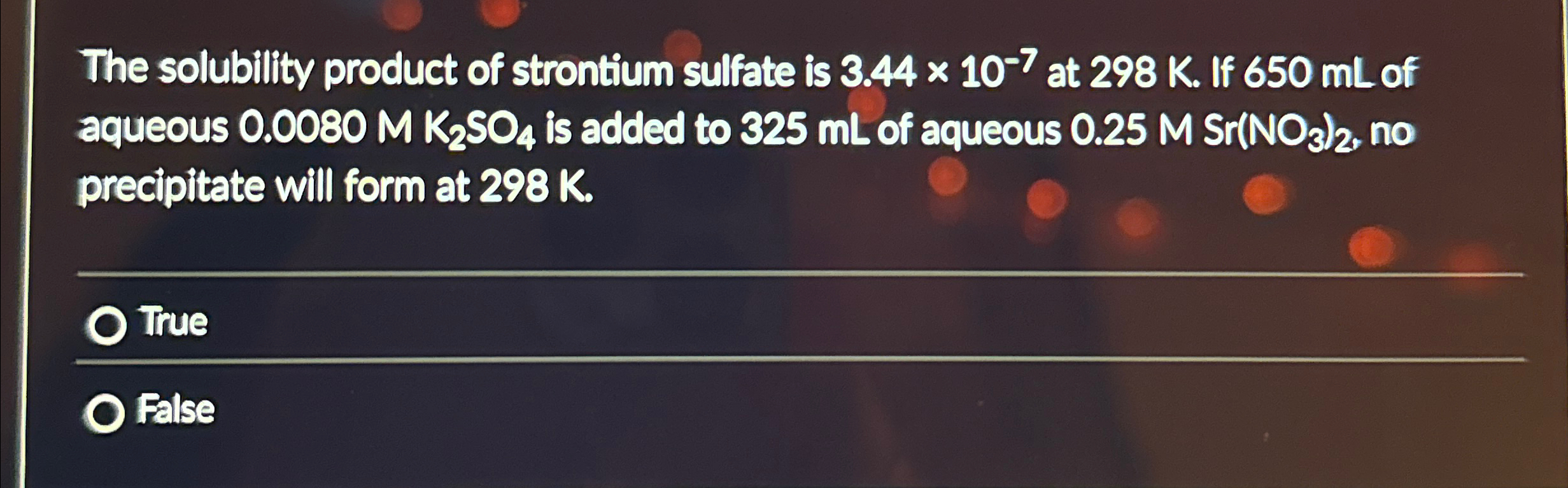 Solved The solubility product of strontium sulfate is | Chegg.com