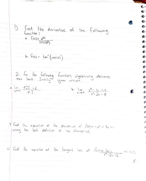 Solved 1) Find the derivative of the following function : a. | Chegg.com
